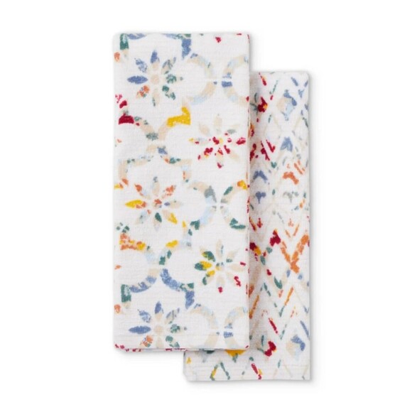 Ogee Tile Kitchen Towels Potholders Oven Mitt Reverses to Red Loops 5pc Gift NEW - Picture 2 of 7